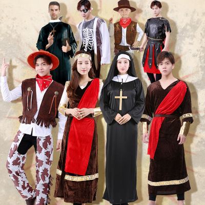 Halloween Costume Cosplay Nun Priest Robe Western Cowboy Pirate Adult Indian Costume