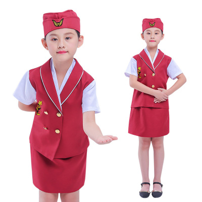 Children's Flight Attendant Suit Cosplay Halloween Professional Dress-up Stage Costume Cross-Border Captain Flight Attendant Suit