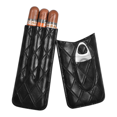 PU Leather Gaiters Portable Business Travel out 3 PCs Cigar Holster Cigarette Case with Cigar Cutter 0067