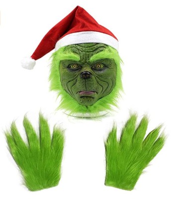 Christmas Green Fur Monster Mask Party Dr. Seuss' How the Grinch Stole Christmas Grinch Gloves God Steal Green Fur Monster Grinch Mask