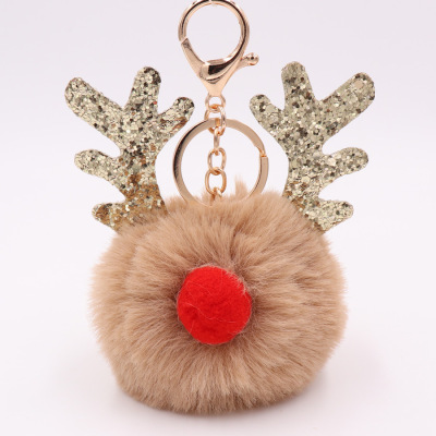 New Sequined Elk Christmas Keychain Christmas Antlers Plush Key Chain Women's Bag Keychain Gift