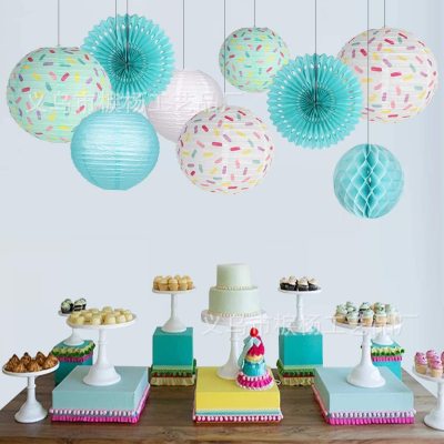 Amazon Hot Sale Donut Birthday Party Decorative Paper Lantern Set Handmade Paper Fan Indoor Scene Layout