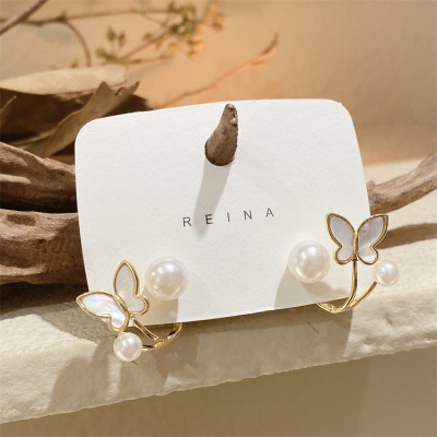 2022 New Trendy Sterling Silver Needle Korean Special-Interest Design Pearl Butterfly Studs Light Luxury Temperament Autumn Earrings for Women