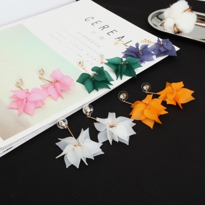 Korean Exaggeration Flower Tassel Earrings Female Fairy Earrings Frosted Multi-Layer Petals Snow Lotus Personality Ornament B007