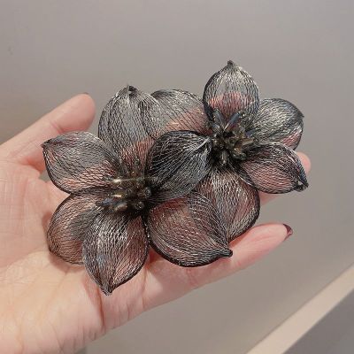 Youjia Korean Elegant Graceful Hand-Woven Contrast Color Ink Flower Parallel Clip Spring Clip Updo Horizontal Clip Top Clip