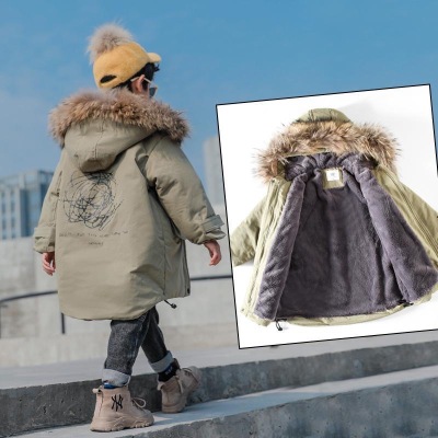 Boys' Fleece-Lined Thickened Parka Children's Handsome down Cotton-Padded Jacket 2022 Winter New Children's Foreign Trade Children's Wear Fashion