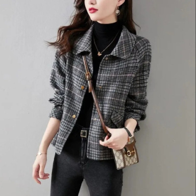Chanel Coat Women's 2022 Spring and Autumn Korean Style Versatile Small Short Plaid Tweed Top