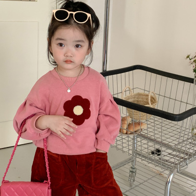 Girls' Autumn Sweatshirt 2022 Spring and Autumn New Korean Children's Clothing Western Style Fashion Casual Flower Long-Sleeved Top