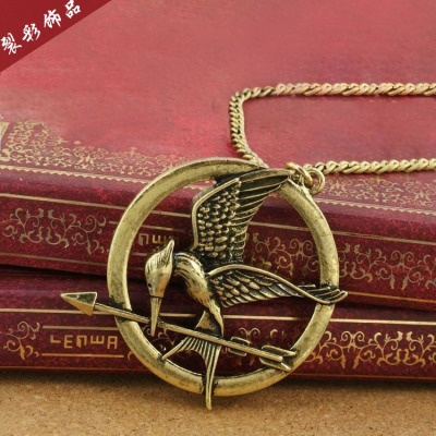 Hunger Game Mocking Bird Necklace Double-Sided Three-Dimensional Hollow round Pendant Long European and American Sweater Chain Foreign Trade Ornament