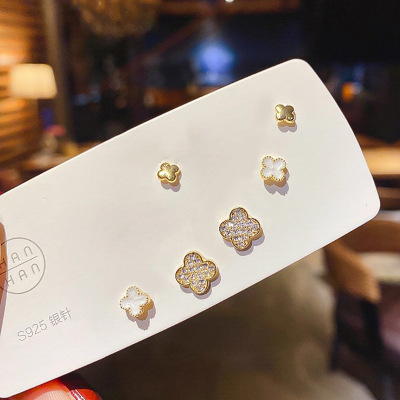2022 New 925 Silver Small and Delicate Ear Stud Women's Korean Simple Set Combination Earrings Frosty Style Earrings