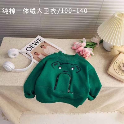 Children's Clothing 2022 Winter New Children's Cartoon Bear Pullover Sweater Pullover Boy Loose Velvet Hoodie