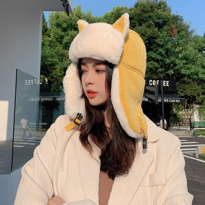 Cat Ears Ushanka Women's Korean-Style Cute Autumn and Winter Windproof Cycling Hat Winter Baby Cold-Proof Thermal Cotton Hat