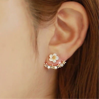 Korean Style Fashion Creative Little Daisy Stud Earrings Women's Back-Mounted Diamond-Embedded Simple Chrysanthemum Oil-Spot Glaze Flowers Stud Earrings Earrings