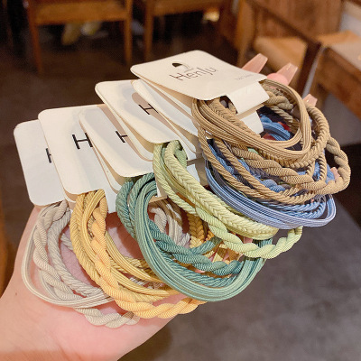 Korean New Cute Simple Headband 5-Piece Rubber Band Hair Band Female Personality Leather Case Braided Hair Rope Tie Hair