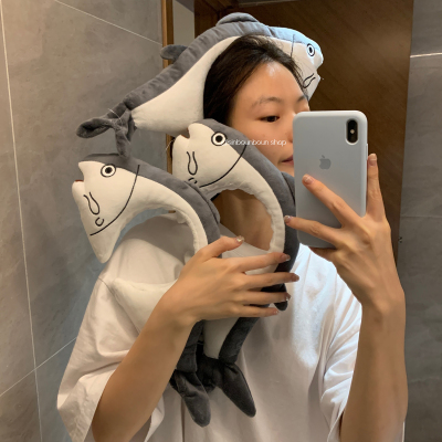 Xinhelp Grocery Store Cartoon Salted Fish Large Headband Versatile out Funny Cute Face Wash Bangs Headband Female