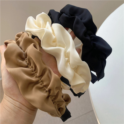2022 Autumn and Winter New Internet Celebrity Same Style Simple Solid Color Pleated Headband Face Wash High Skull Top Hair Fixer Headband Hair Accessories Women