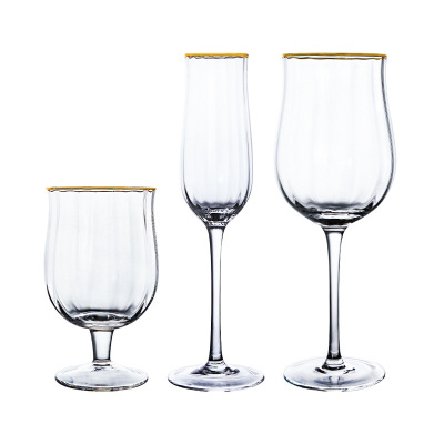 Light Luxury Tulip Goblet Crystal Glass Vertical Striped Wine Glass Cocktail Glass Wine Set Champagne Glass