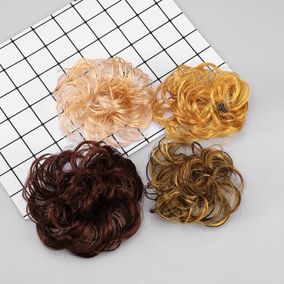 Lazada Foreign Trade Hot Products Elastic Artificial Hair Bun Latte Art Curly Hair Bun Updo Bun Head High-Temperature Fiber Hair Bag