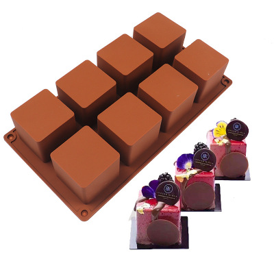 8-Piece Square Silicone Mold Cube Mousse French Dessert Jelly Pudding Cake Mold Ice Cube Perfumed Soap Mould