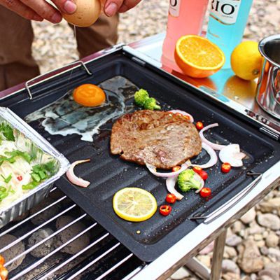 Hz199 Korean Grill Tray Corrugated Square Iron Plate Non-Stick Fry Pan Household Outdoor Steak Barbecue Card Type Barbecue Plate