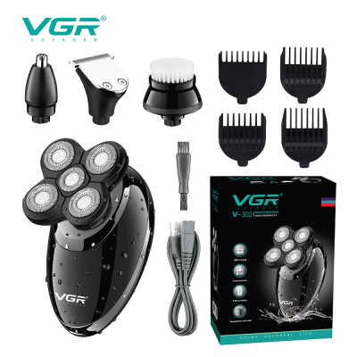 VGR V-302 4 in 1 mens grooming kit  rechargeable beard shaver razor nose trimmer rotary electric shavers for men