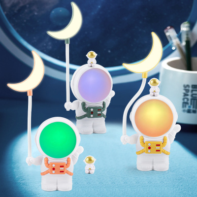 USB Charging Cute Moon Astronaut Student Pencil Sharpener Lamp Eye Protection Learning Dormitory Bedside Small Night Lamp