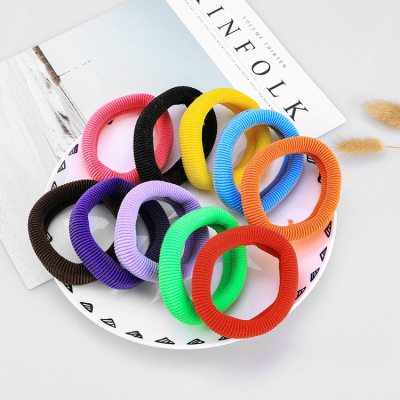 Wish Hot Sale Simple Korean Style Solid Color Seamless Hairband High Elastic Children Candy Color Rubber Band Headdress Hair Rope