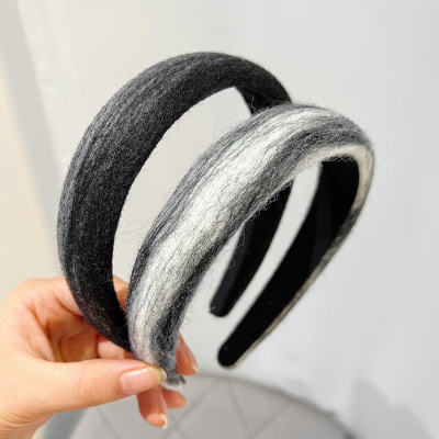 Autumn and Winter Ins Gradient Fabric Headband Woolen Wide-Brimmed Sponge Headdress Hairpin Women's Outing Headband Hair Tie F011