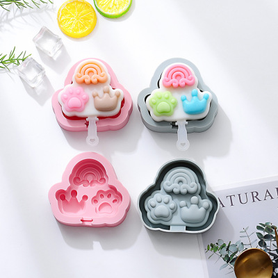 Cat's Paw Rainbow Crown Shape Silicone Ice Cream Mold Making Ice Lollipop Mould Device Ice Cube Tray Cheese Sticks Mold