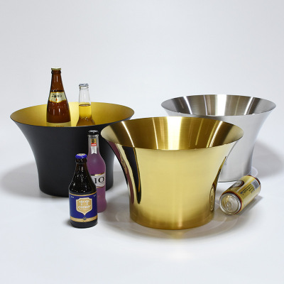 Hz351 Large Thin Waist Stainless Steel Champagne Bucket Large Capacity Party Gathering Ice Beer Beverage Horn Shape Ice Bucket