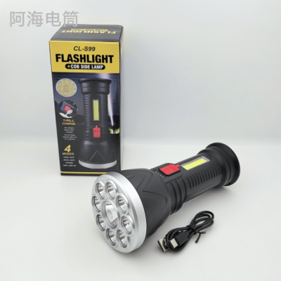 New 1 Head 9 Head Flashlight Power Display Type-C Fast Charge with Sidelight Flashlight