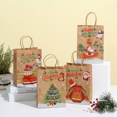 Manufacturers Supply Christmas Kraft Paper Bag Christmas Eve Candy Gift Handbag Apple Kraft Paper Packing Bag