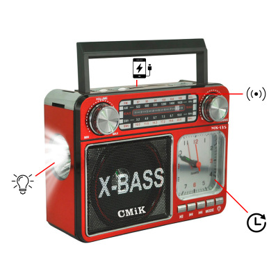 Cmik New Manual Tuning Portable Bluetooth Radio with Light Radio with Clock USB Interface