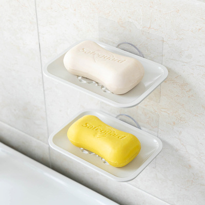 Simple Japanese Style Single Layer Sucker Soap Box Punch-Free Wall-Mounted Bathroom Household Soap Box Drain Soap Holder