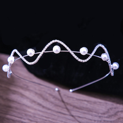 Girls' Headband New Korean Style Simple Rhinestone Pearl Hair Accessories Children's Birthday Dress Performance Crown Headdress Wholesale