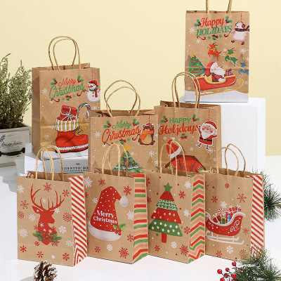 Factory Christmas Gift Handbag Christmas Eve Candy Gift Paper Bag Apple Kraft Paper Packing Bag Wholesale