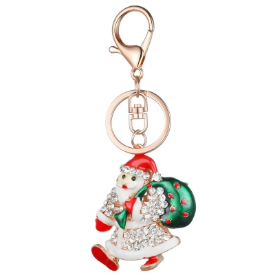 Cross-Border Best Seller in Europe and America Creative Dripping Oil Diamond Metal Santa Claus Keychain Pendant Bag Ornament Gifts