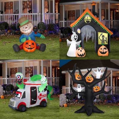 Amazon Halloween Funny Horror Inflatable Led Ambulance Ghost Arch Courtyard Decoration Inflation Model