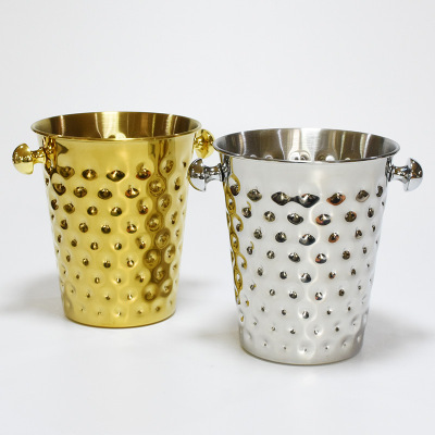 Hz351 Stainless Steel Hammer Pattern Ice Bucket Party Gathering Cooling Champagne Beer with Handle Concave-Convex Point Ice Bucket