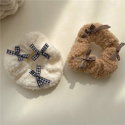 Internet Hot New Autumn and Winter Plush Hair Ring Houndstooth Bow Does Not Hurt Hair Tie Ponytail Hair String Cute Girls' Hair Accessories