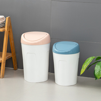 Household Minimalist Trash Can Kitchen Bathroom Bedroom Study Flap Trash Can Pressure Ring Storage Bucket Plastic Wastebasket