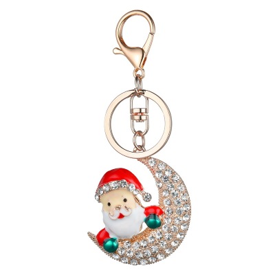 Best Seller in Europe and America Moon Santa Alloy Jeweled Pendant Keychain Handbag Pendant Christmas Holiday Gift