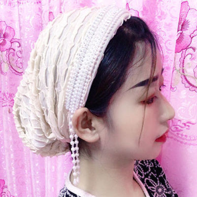 Girl's Cap Swarovski Diamond Tassel Pearl Light Diamond Small Flower Hat Hui Headband Integrated Headscarf Veil Convenient Hairpin Scarf