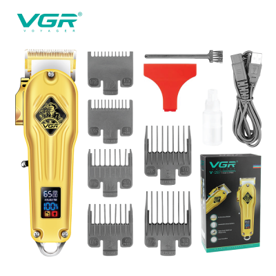 VGR V-267 rechargeable hair clippers men professional electric cordless metal hair trimmer clipper with LED display