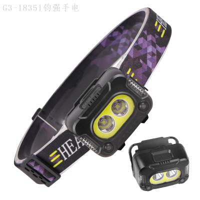 Cross-Border New Arrival Dual Light Source Strong Light Induction Cob Headlamp Outdoor Built-in Battery Type-C Led Glaring Headlamp
