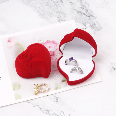  Velvet Jewelry Packaging Marriage Engagement Ring Case Heart Shape Red Flocking Box In Stock