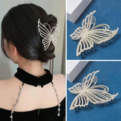 Factory Direct Sales Korean Style New High Sense Barrettes Female Back Head Large Shark Clip Butterfly Grip