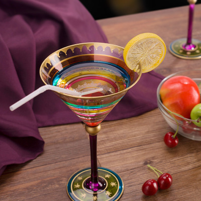 European-Style Painted Wine Glass Goblet Large Household Glass Wine Set Personalized Cocktail Glass Creative Bar Wine Glass