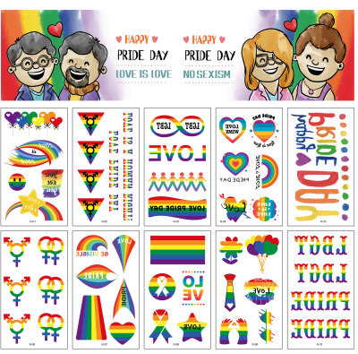 New Pride Day Tattoo Sticker Same-Sex Elements Love Gradient Colorful Facial Tattoo Stickers Rainbow Tattoo Sticker