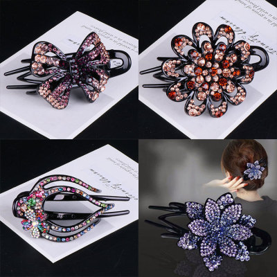 [Multiple Multi-Color] Korean Elegant Updo Large Diamond-Embedded Hair Claw Headdress Female Adult Three-Tooth Duckbill Clip Wholesale